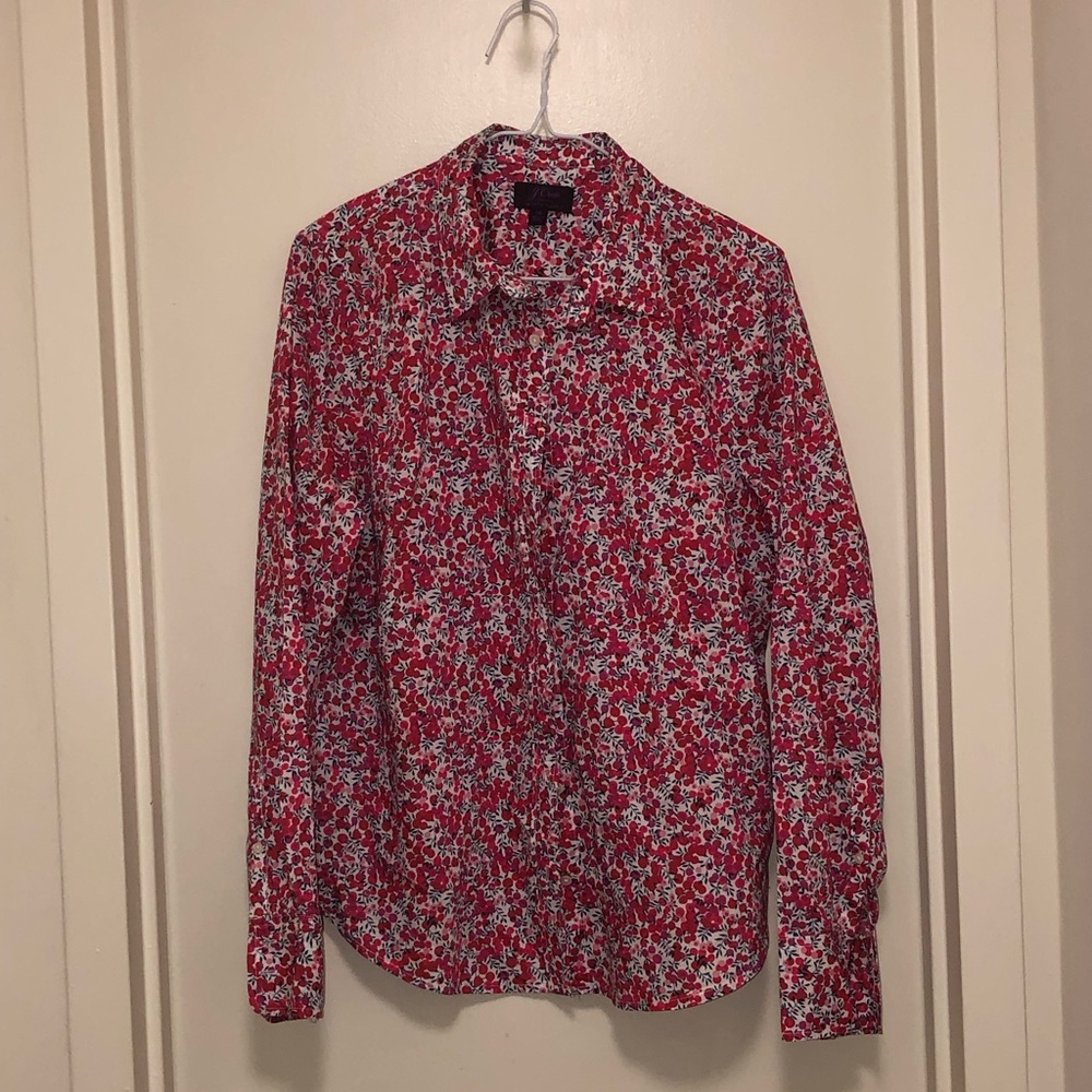J. CREW Liberty fabric lightweight 100% cotton button-down pink & red shirt